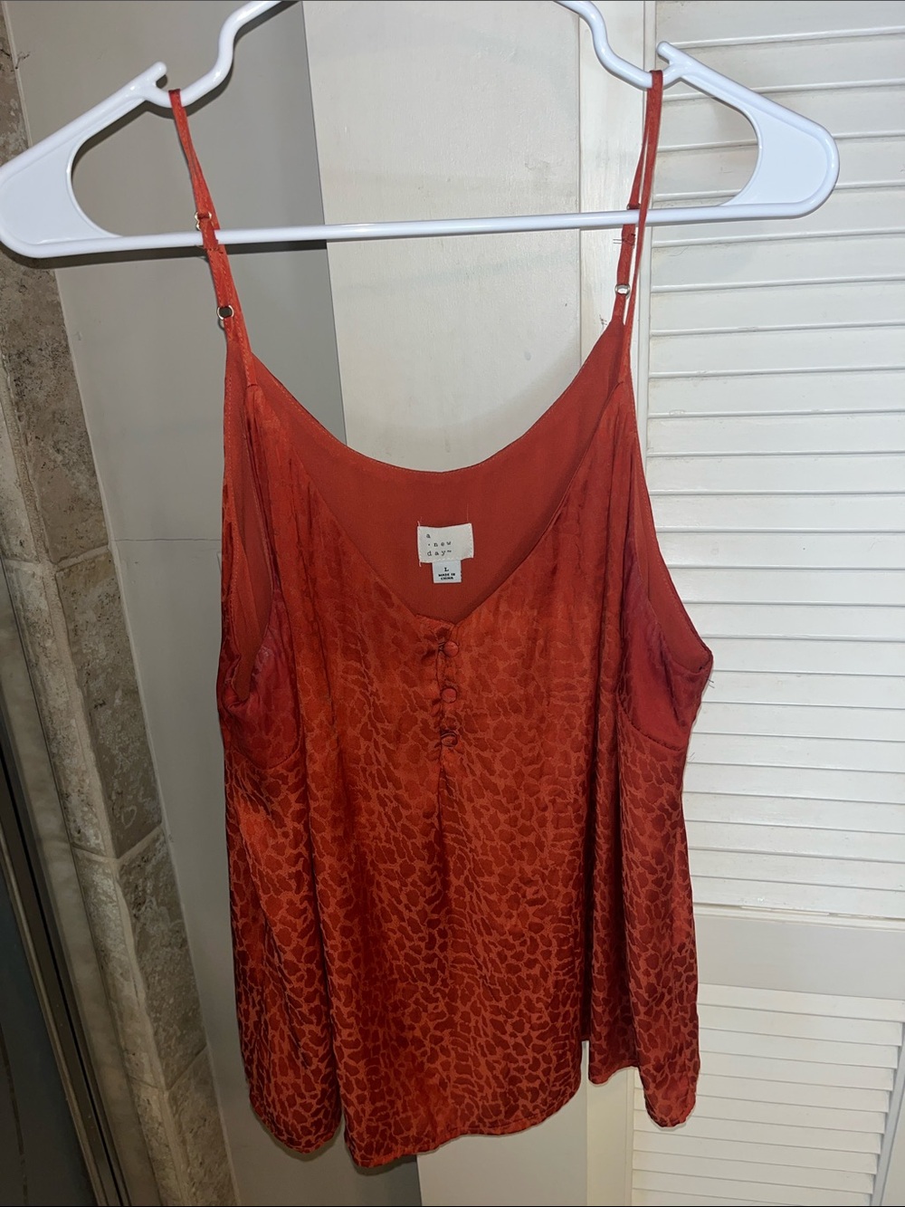 a new day Rust Orange Satin Animal-Print Cami with Button Detail